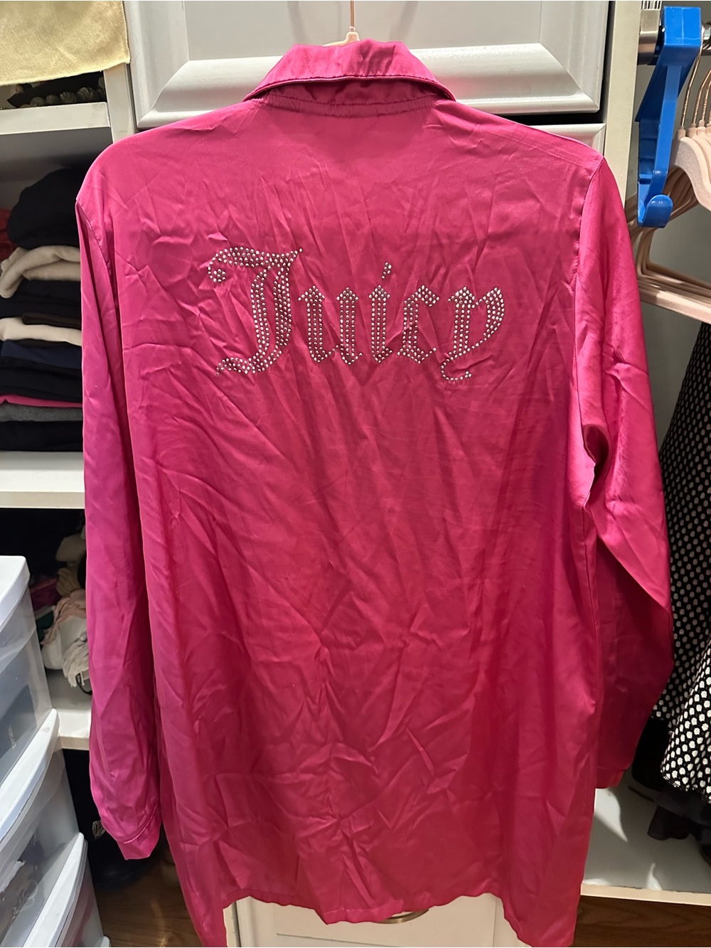 Juicy Couture Bright Pink Rhinestone Logo Button-Down Shirt slip nightie